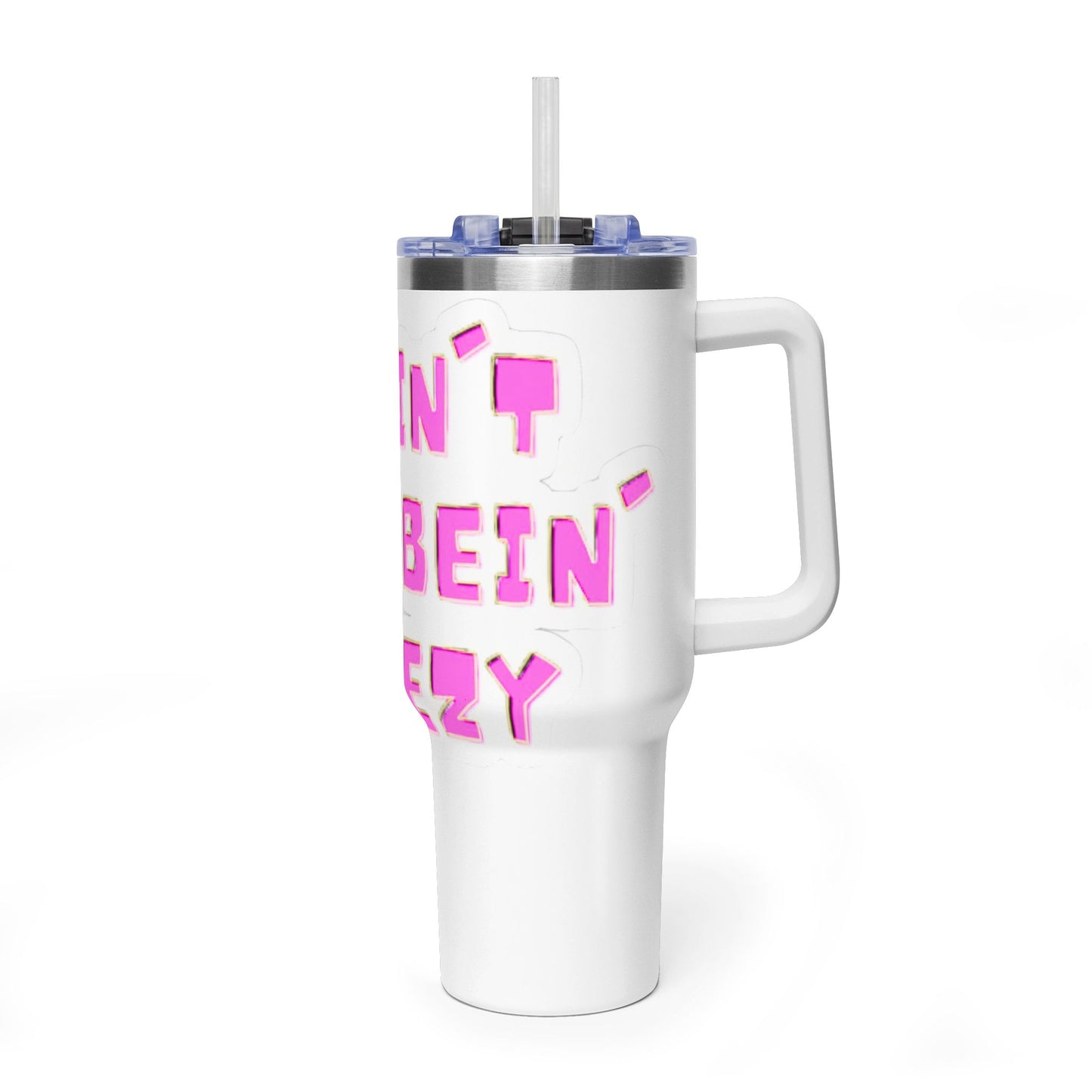 40oz Vacuum Tumbler — Pink "It Ain't Easy Being Wheezy" Insulated Travel Cup
