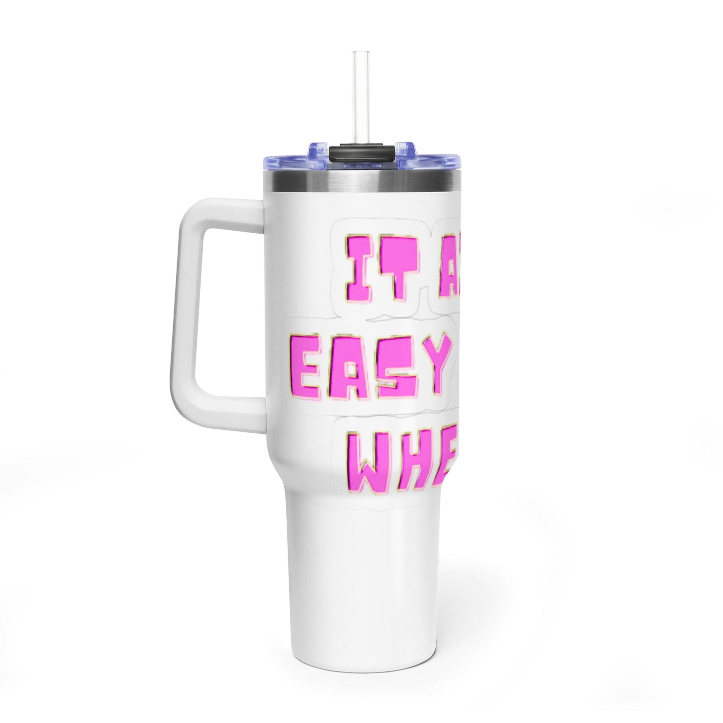 40oz Vacuum Tumbler — Pink "It Ain't Easy Being Wheezy" Insulated Travel Cup